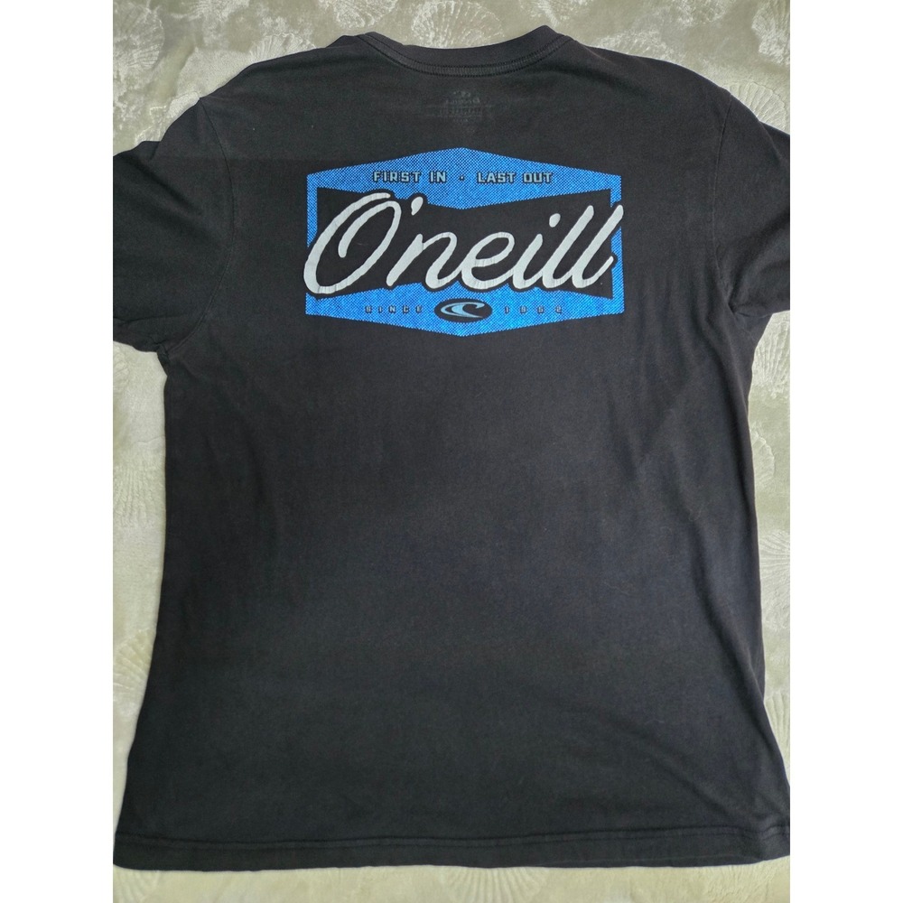 ONeill Mens Standard Fit Graphic T-Shirt Black Blue First In Last Out Medium